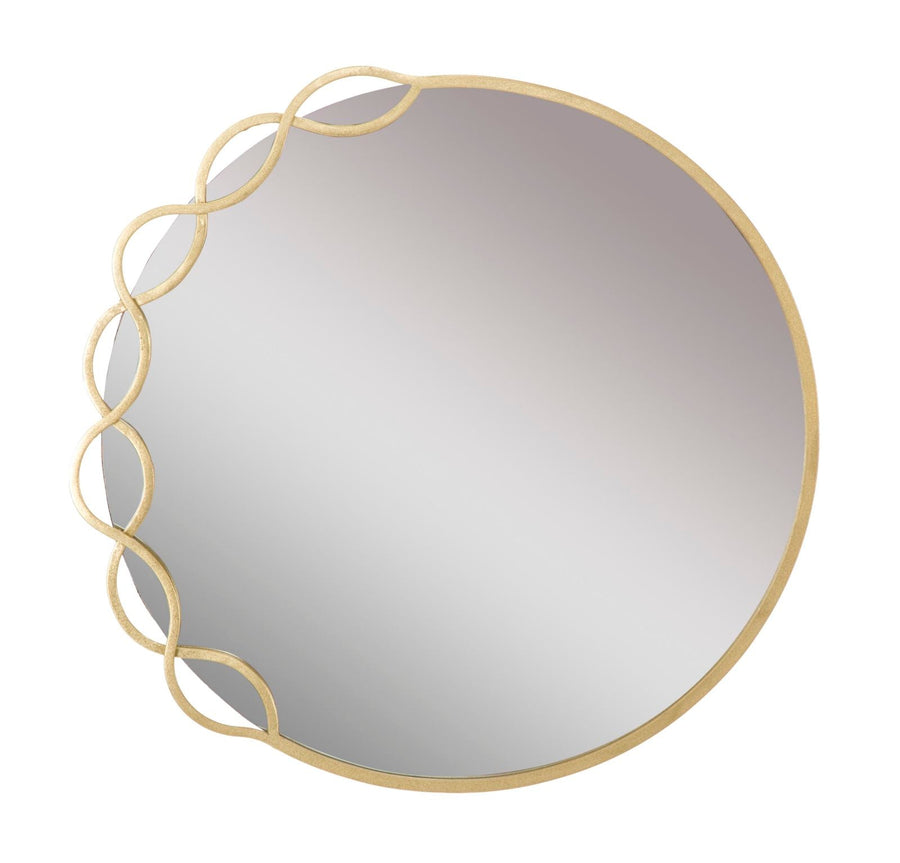 Runder Wandspiegel aus Metall mit minimalistischem Linienmuster