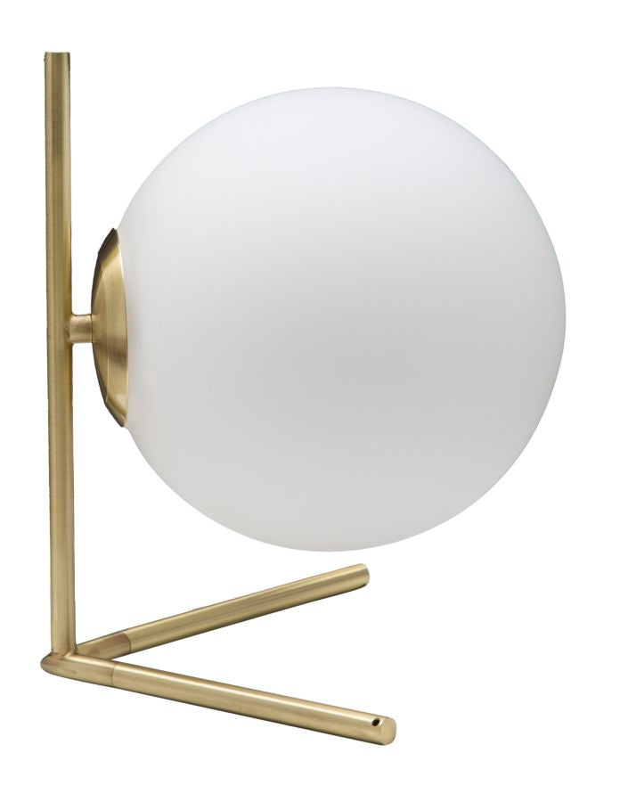 Goldfarbene Metall-Tischlampe mit kugelförmiger Fassung