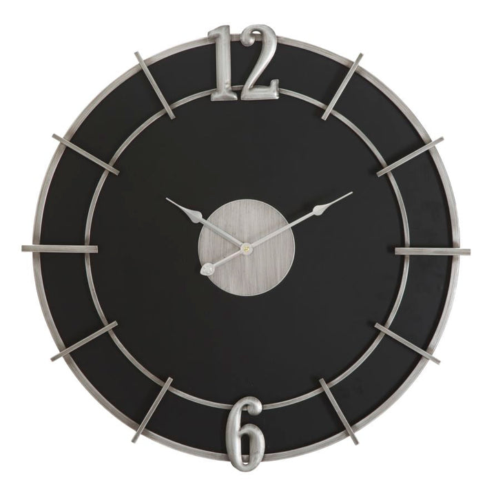 Silberne und schwarze runde Wanduhr