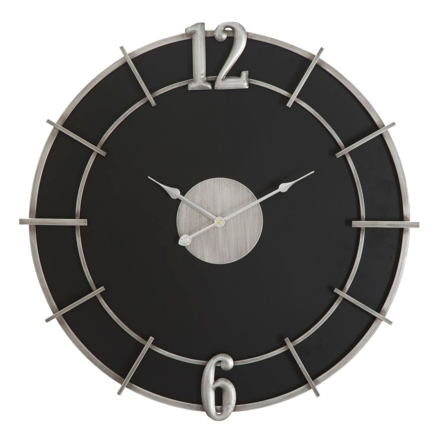 Silberne und schwarze runde Wanduhr