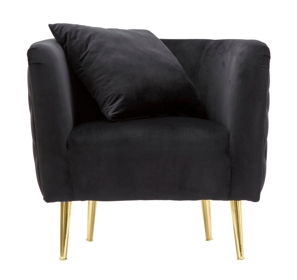 Schwarzer Samt-Sessel mit goldenen Metallbeinen