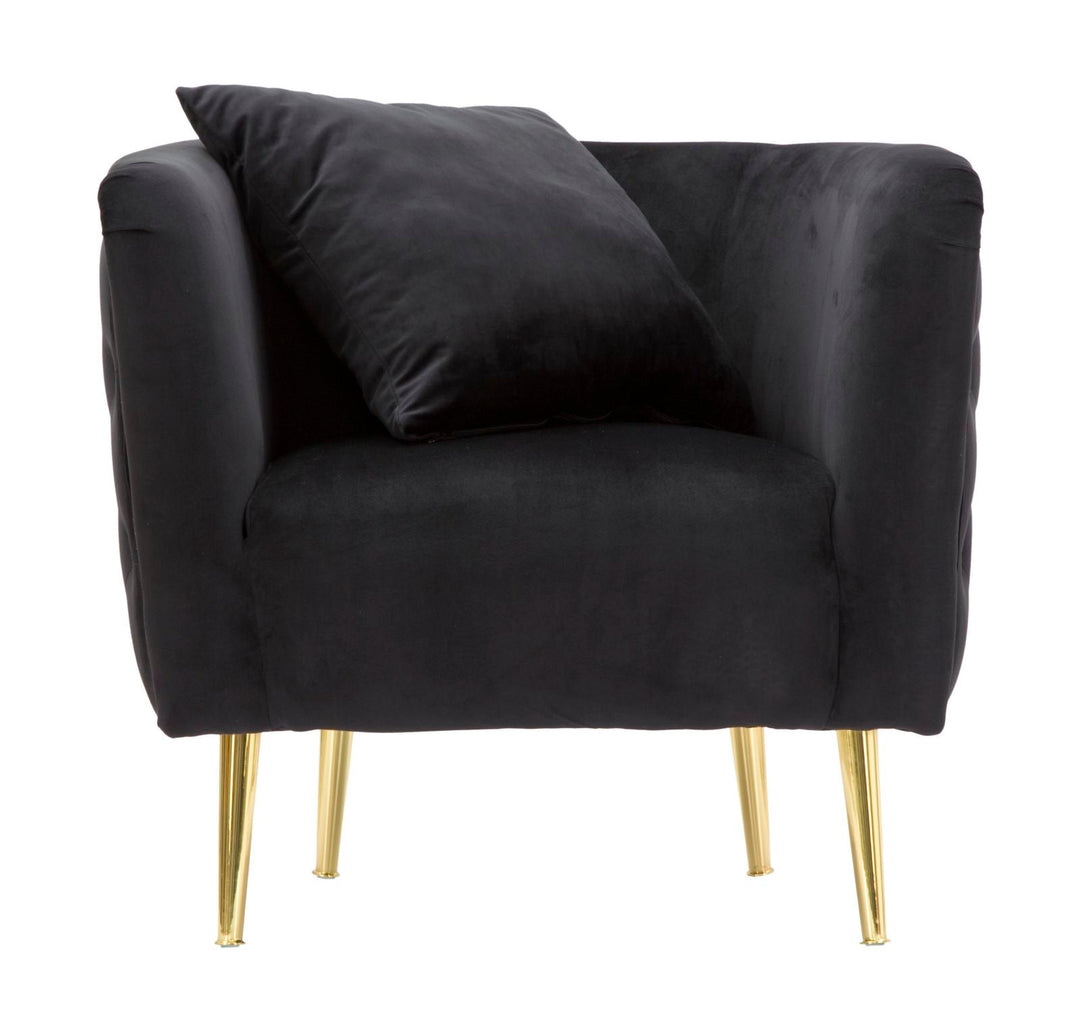 Schwarzer Samt-Sessel mit goldenen Metallbeinen