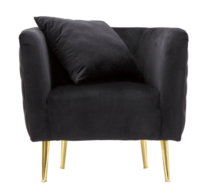 Schwarzer Samt-Sessel mit goldenen Metallbeinen