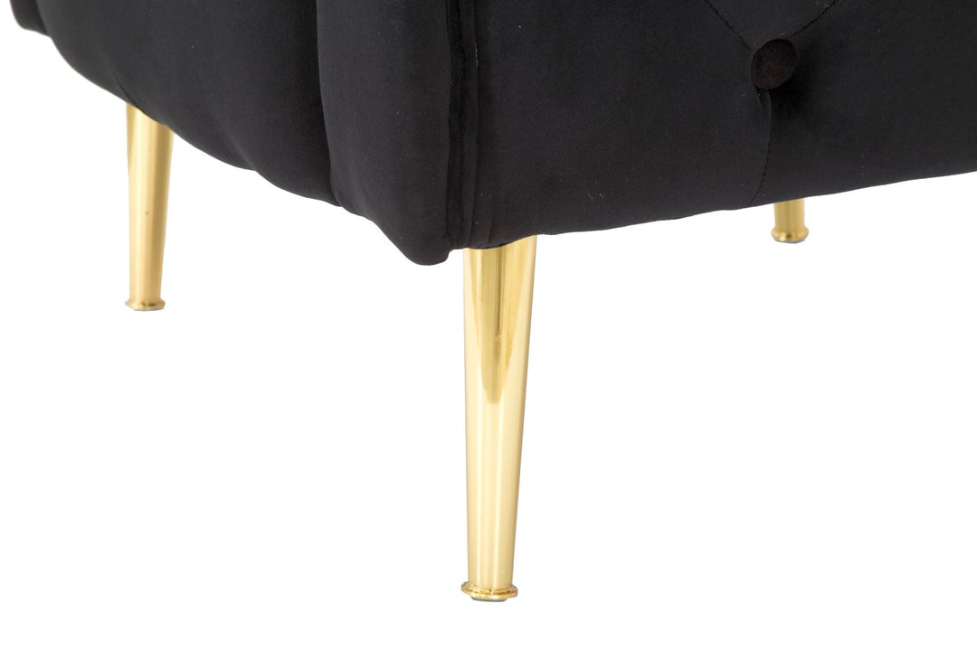 Schwarzer Samt-Sessel mit goldenen Metallbeinen