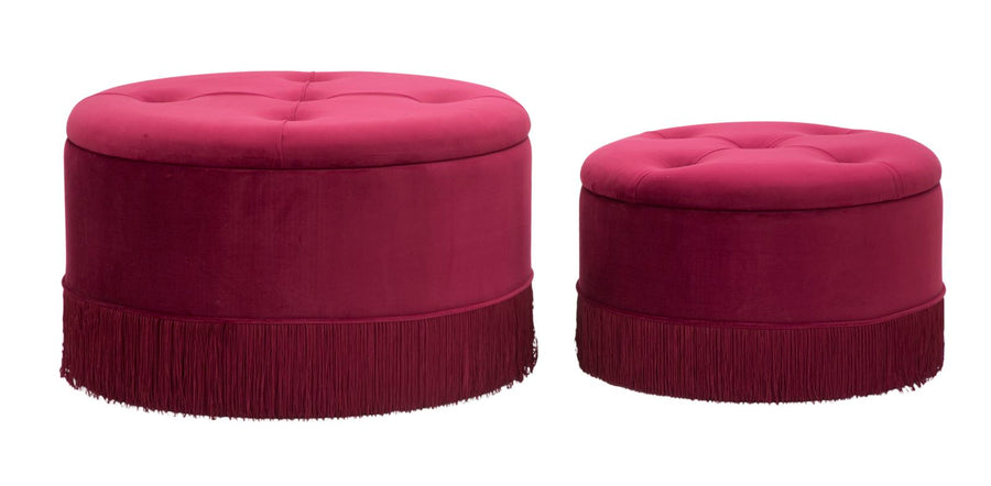 Bordeaux Samt Pouf 2er Set Aufbewahrungs Ottoman