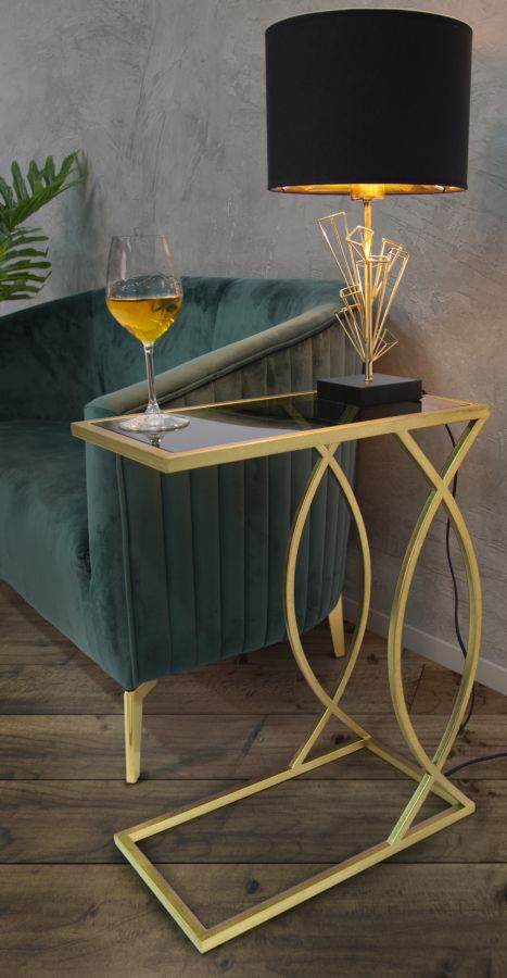 Geometrischer kleiner Tisch aus Goldmetall und Glas