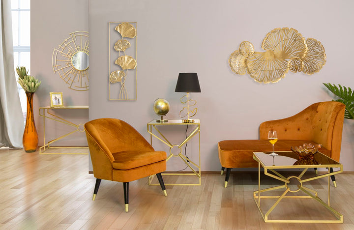 Gold und Schwarz Metall Tischlampe mit hypnotischem Linienmuster