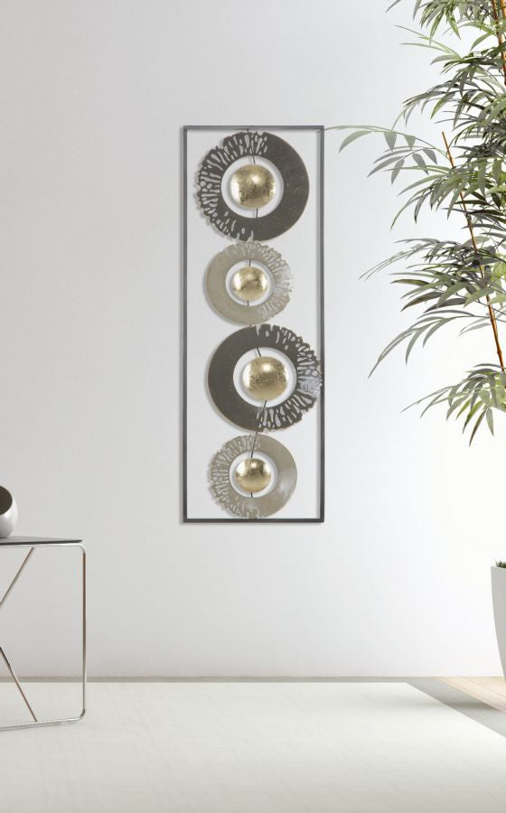 Runde Geometrische Wanddekoration aus Metall im Rahmen