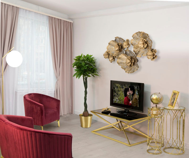 Goldener und schwarzer Metall-Couchtisch mit pyramidenförmigen Beinen