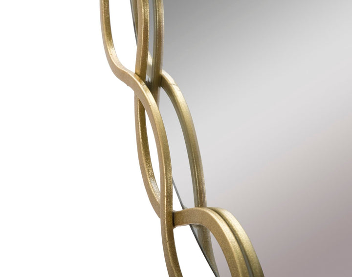 Runder Wandspiegel aus Metall mit minimalistischem Linienmuster