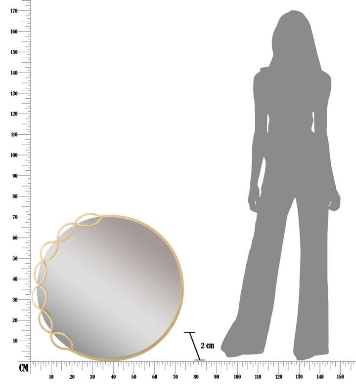 Runder Wandspiegel aus Metall mit minimalistischem Linienmuster