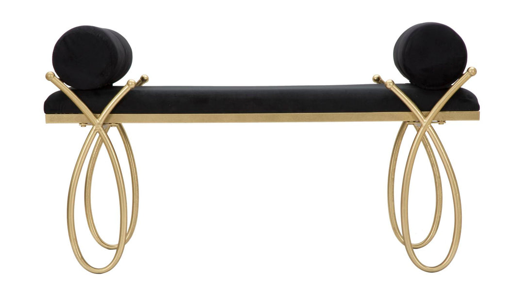 Schwarze Samtbank mit goldenen Metallbeinen