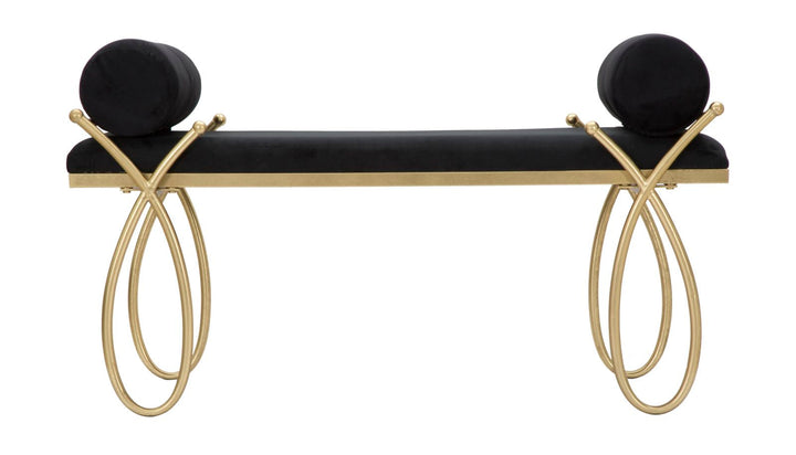 Schwarze Samtbank mit goldenen Metallbeinen