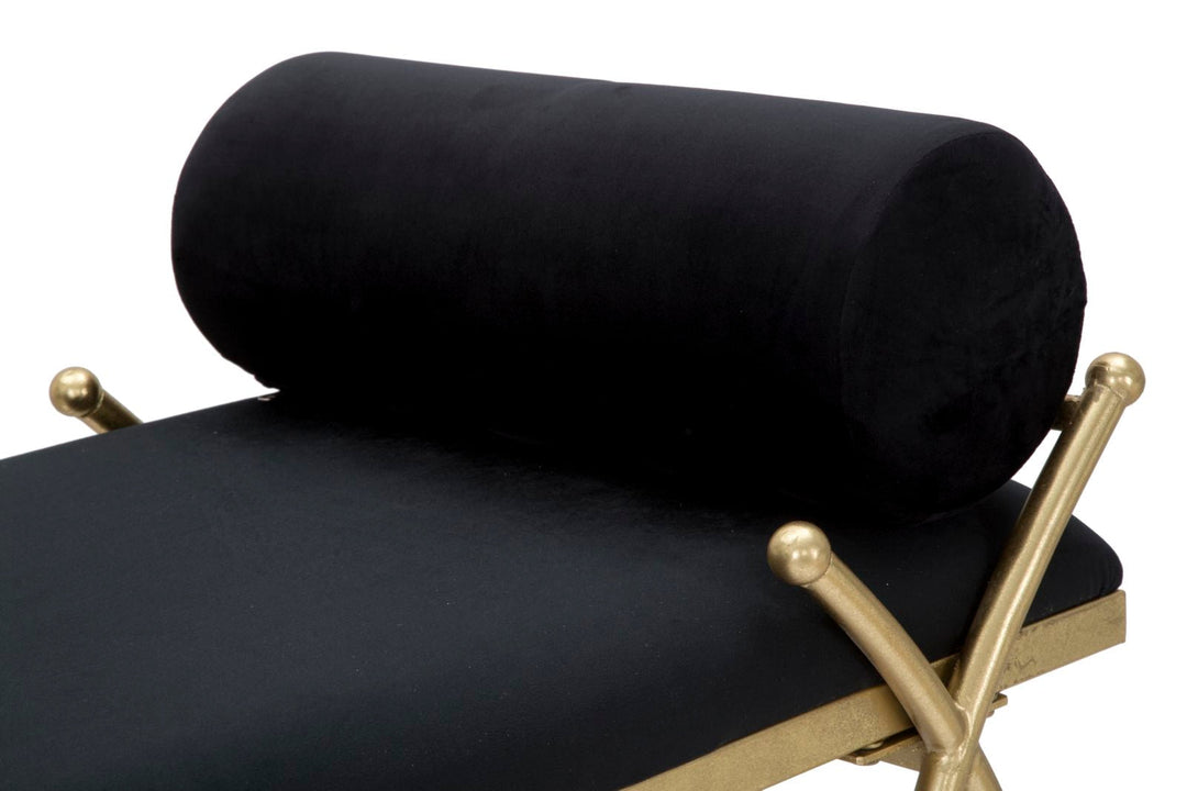 Schwarze Samtbank mit goldenen Metallbeinen