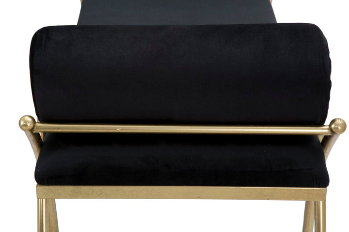 Schwarze Samtbank mit goldenen Metallbeinen
