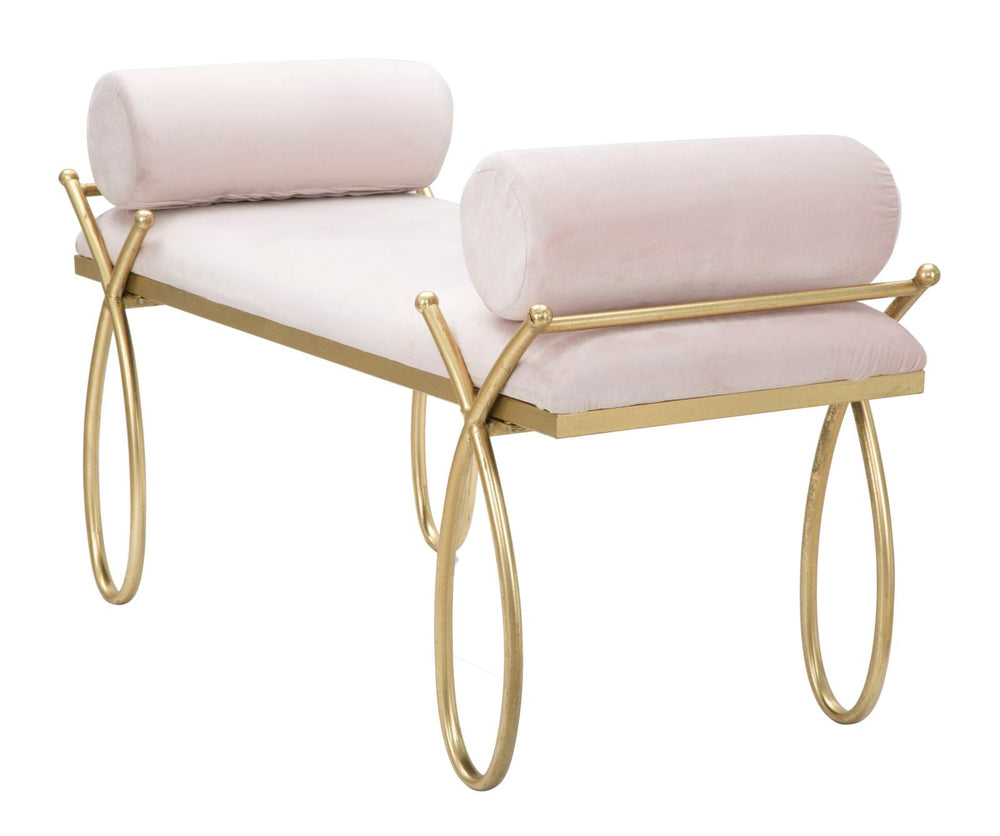 Sitzbank aus hellrosa Samt mit goldenen Metallbeinen