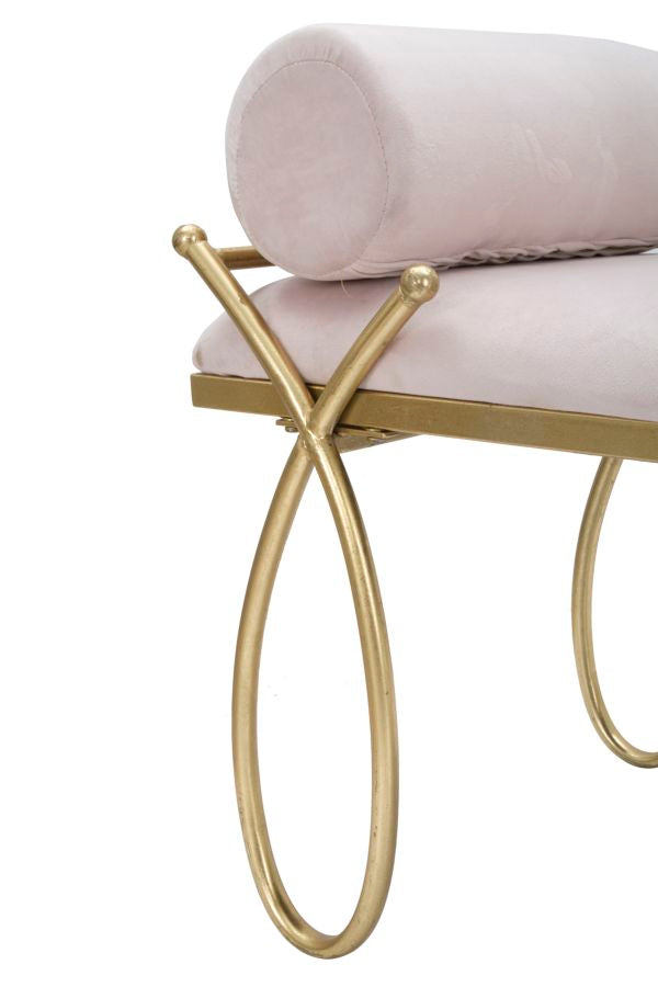 Sitzbank aus hellrosa Samt mit goldenen Metallbeinen