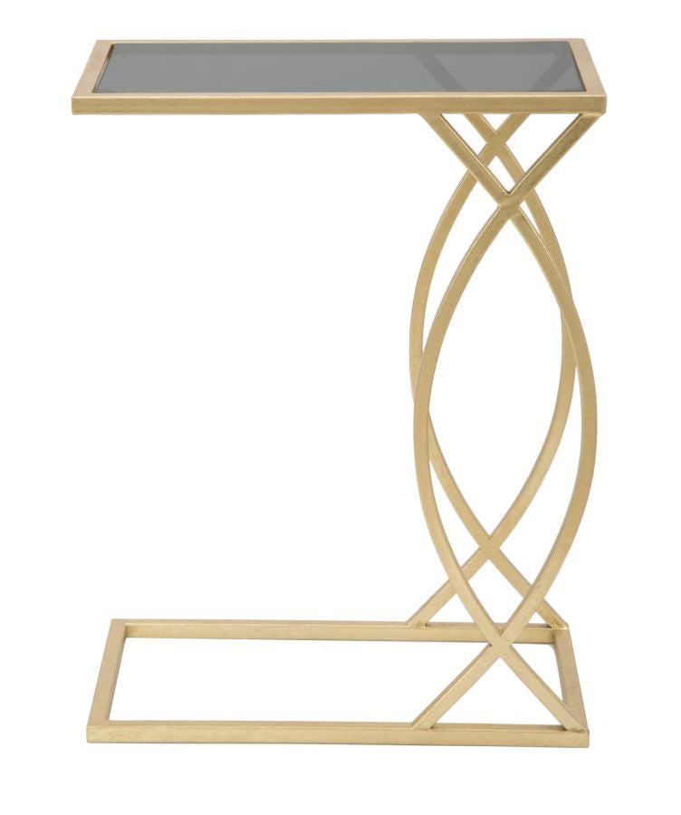 Geometrischer kleiner Tisch aus Goldmetall und Glas
