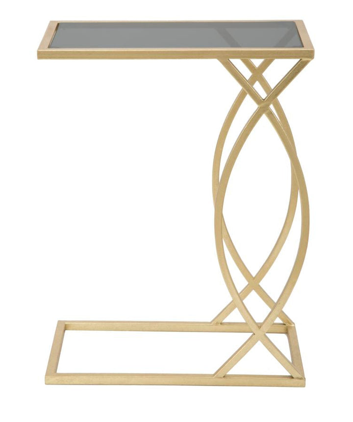 Geometrischer kleiner Tisch aus Goldmetall und Glas