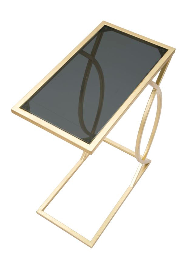 Geometrischer kleiner Tisch aus Goldmetall und Glas