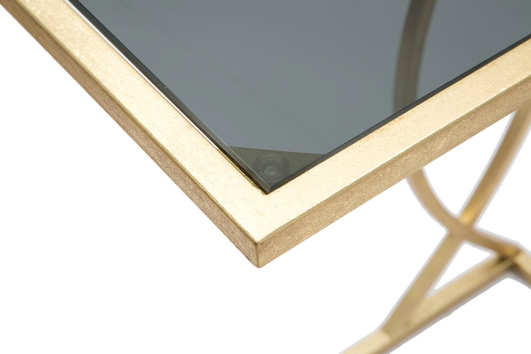 Geometrischer kleiner Tisch aus Goldmetall und Glas