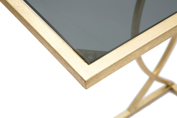 Geometrischer kleiner Tisch aus Goldmetall und Glas