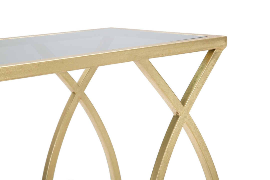 Geometrischer kleiner Tisch aus Goldmetall und Glas
