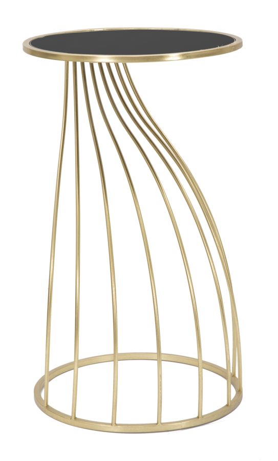 Geometrischer kleiner Tisch aus Metall und Glas in Gold und Schwarz
