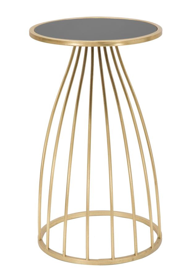 Geometrischer kleiner Tisch aus Metall und Glas in Gold und Schwarz