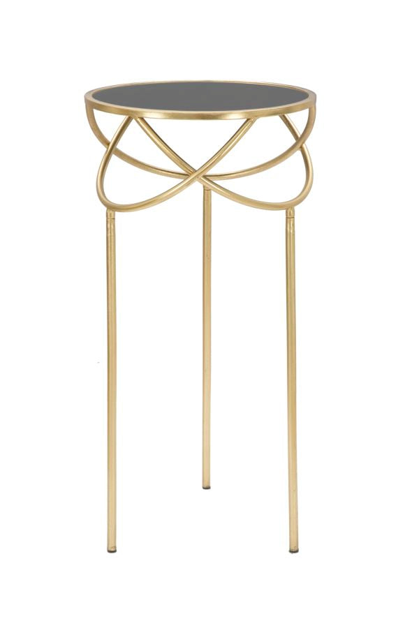 Geometrischer kleiner Tisch aus Metall und Glas in Gold und Schwarz