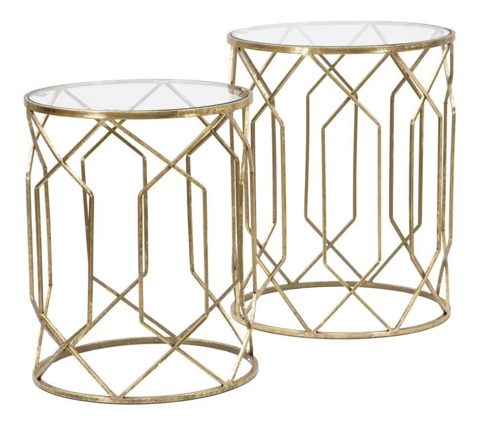 Geometrischer kleiner Tisch aus Metall und Glas Gold 2er-Set