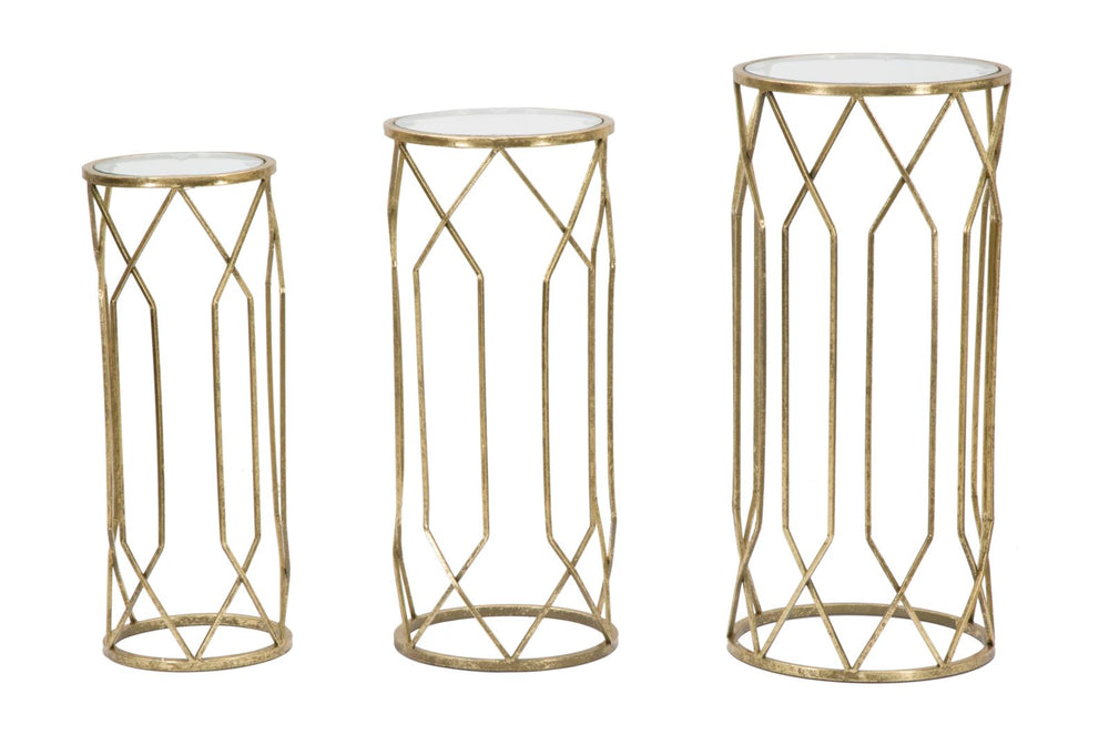 Metall und Glas Gold Geometrischer kleiner Tisch im 3er-Set