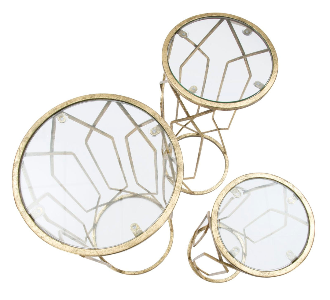 Metall und Glas Gold Geometrischer kleiner Tisch im 3er-Set