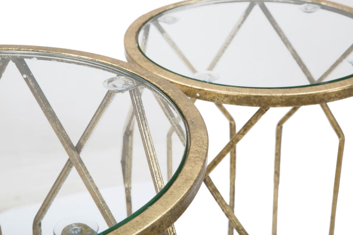 Metall und Glas Gold Geometrischer kleiner Tisch im 3er-Set