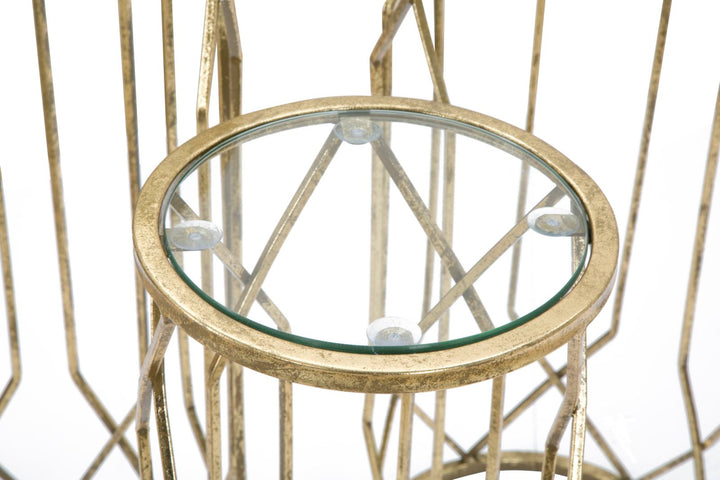 Metall und Glas Gold Geometrischer kleiner Tisch im 3er-Set