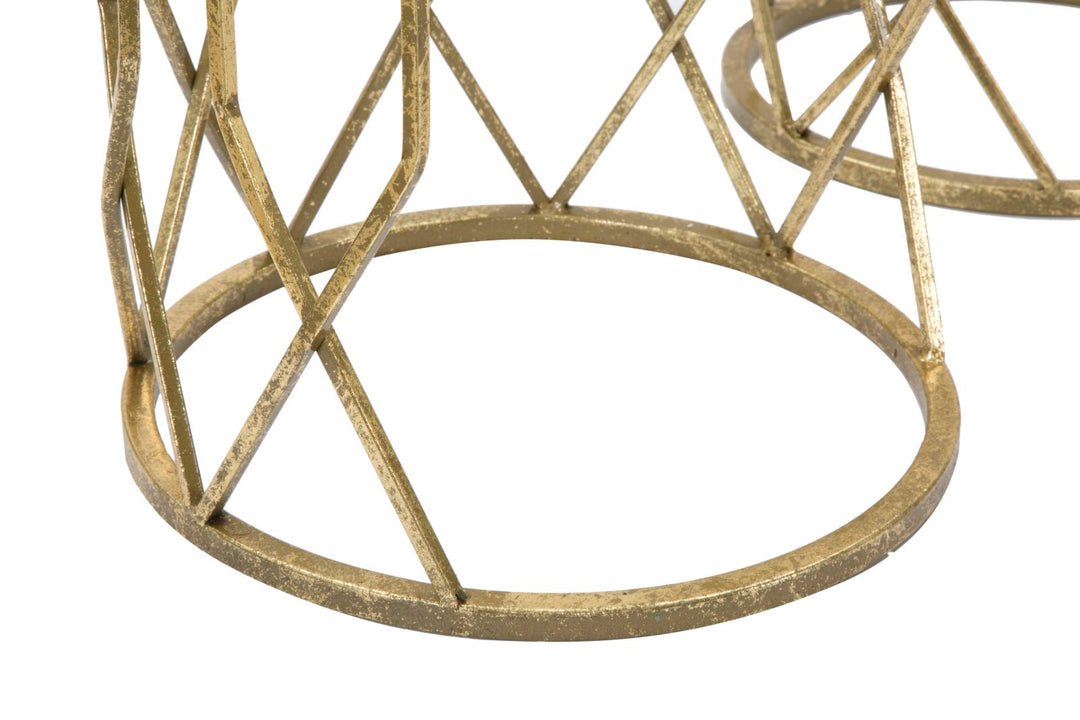 Metall und Glas Gold Geometrischer kleiner Tisch im 3er-Set