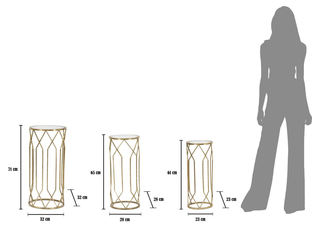 Metall und Glas Gold Geometrischer kleiner Tisch im 3er-Set