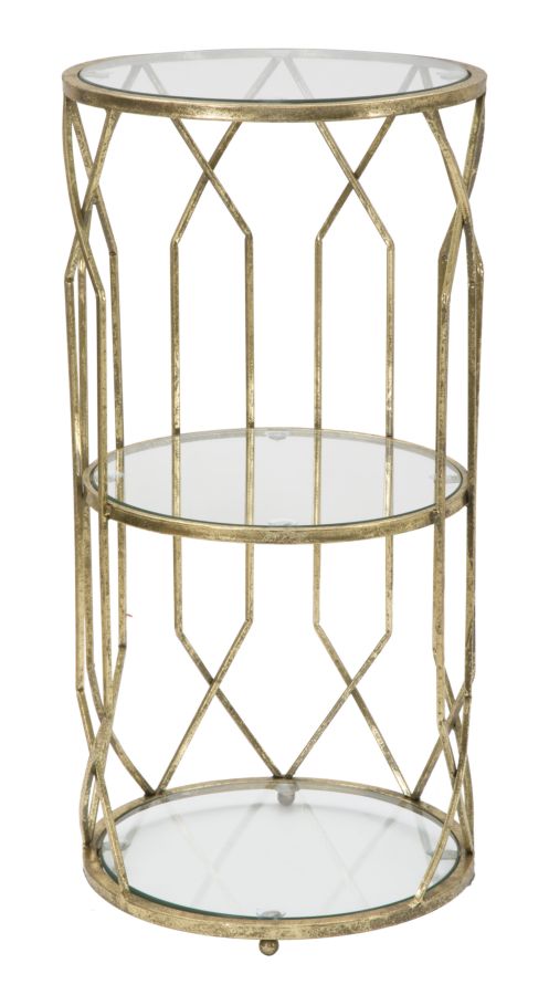 Metall und Glas Gold Geometrischer kleiner Tisch mit Regal