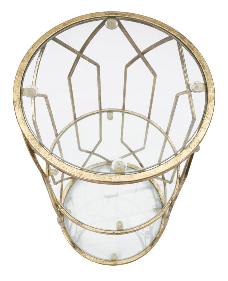 Metall und Glas Gold Geometrischer kleiner Tisch mit Regal