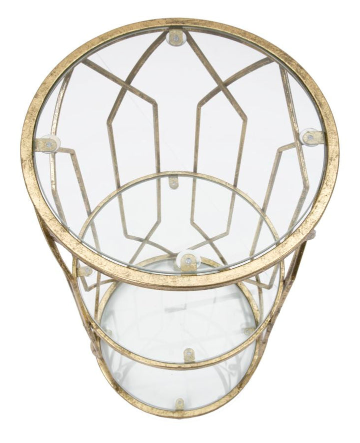 Metall und Glas Gold Geometrischer kleiner Tisch mit Regal