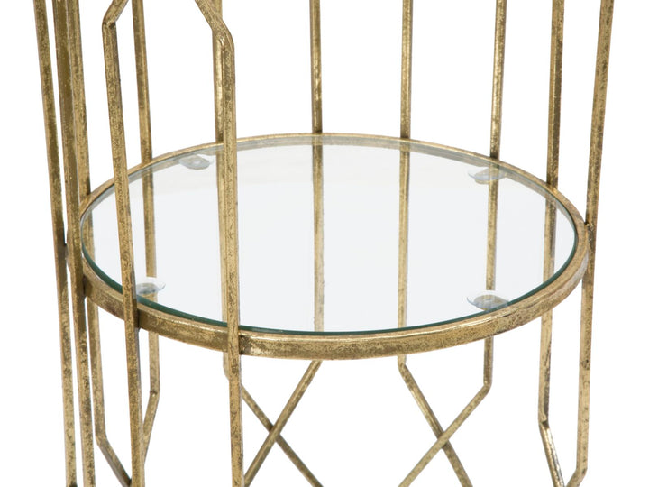 Metall und Glas Gold Geometrischer kleiner Tisch mit Regal