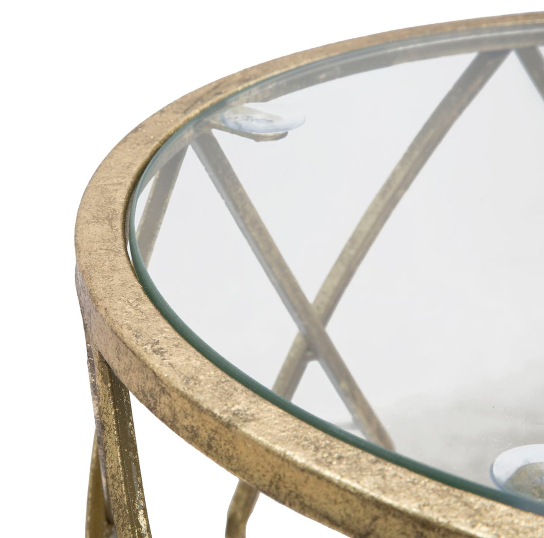 Metall und Glas Gold Geometrischer kleiner Tisch mit Regal