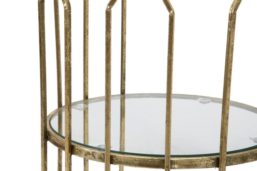 Metall und Glas Gold Geometrischer kleiner Tisch mit Regal