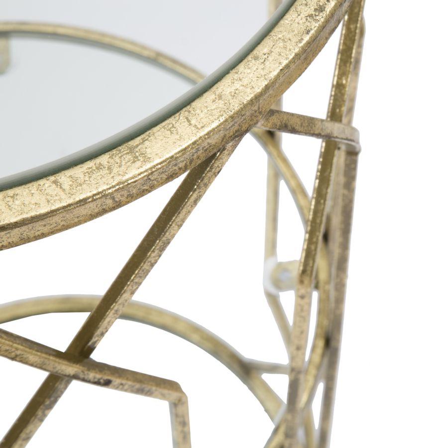 Metall und Glas Gold Geometrischer kleiner Tisch mit Regal