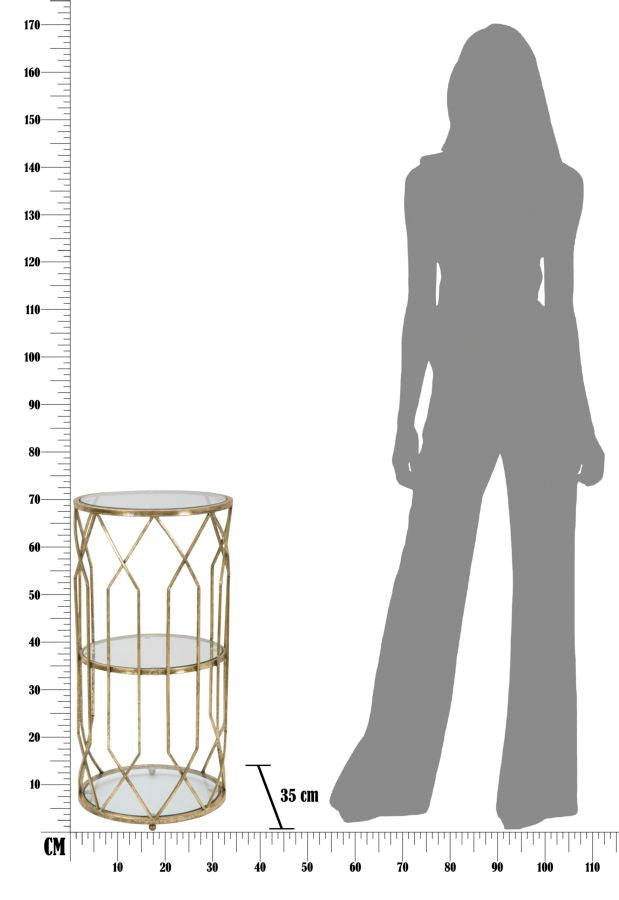 Metall und Glas Gold Geometrischer kleiner Tisch mit Regal