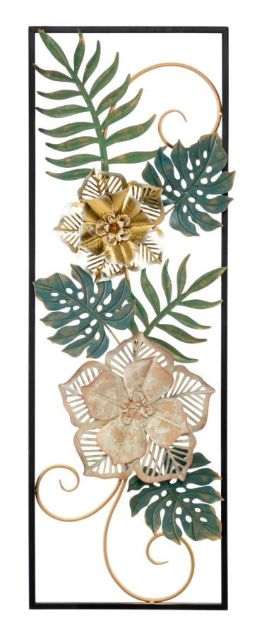 Tropische Blätter & Blumen Wanddekoration aus Metall im Rahmen