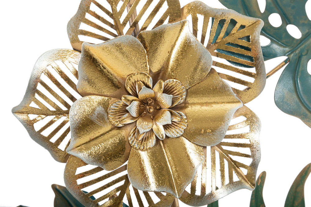 Tropische Blätter & Blumen Wanddekoration aus Metall im Rahmen