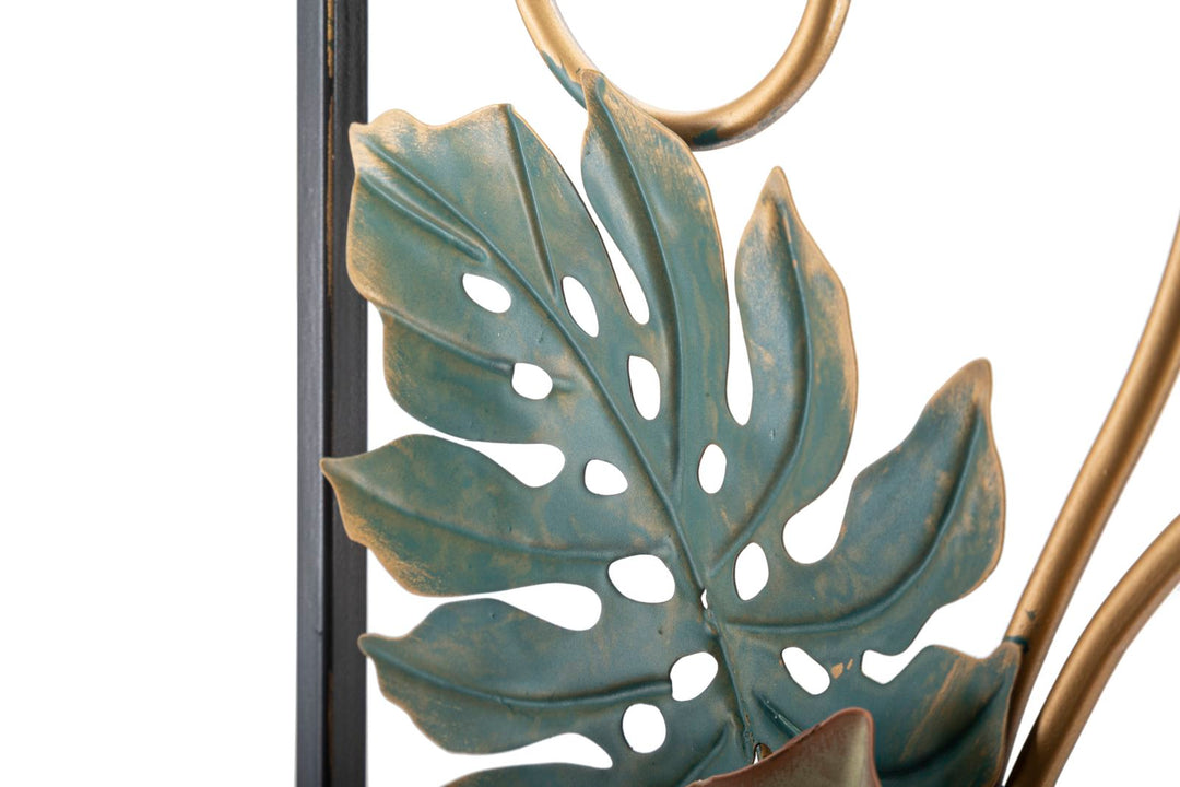 Tropische Blätter & Blumen Wanddekoration aus Metall im Rahmen