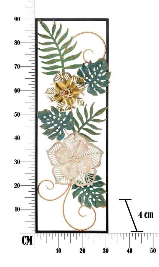 Tropische Blätter & Blumen Wanddekoration aus Metall im Rahmen