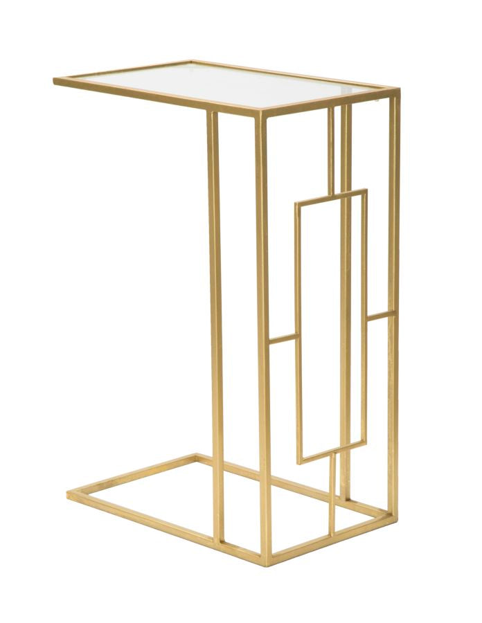 Kleiner rechteckiger Tisch aus Metall und Glas in Gold